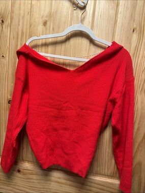 Elegant Off-Shoulder Red Knit Sweater